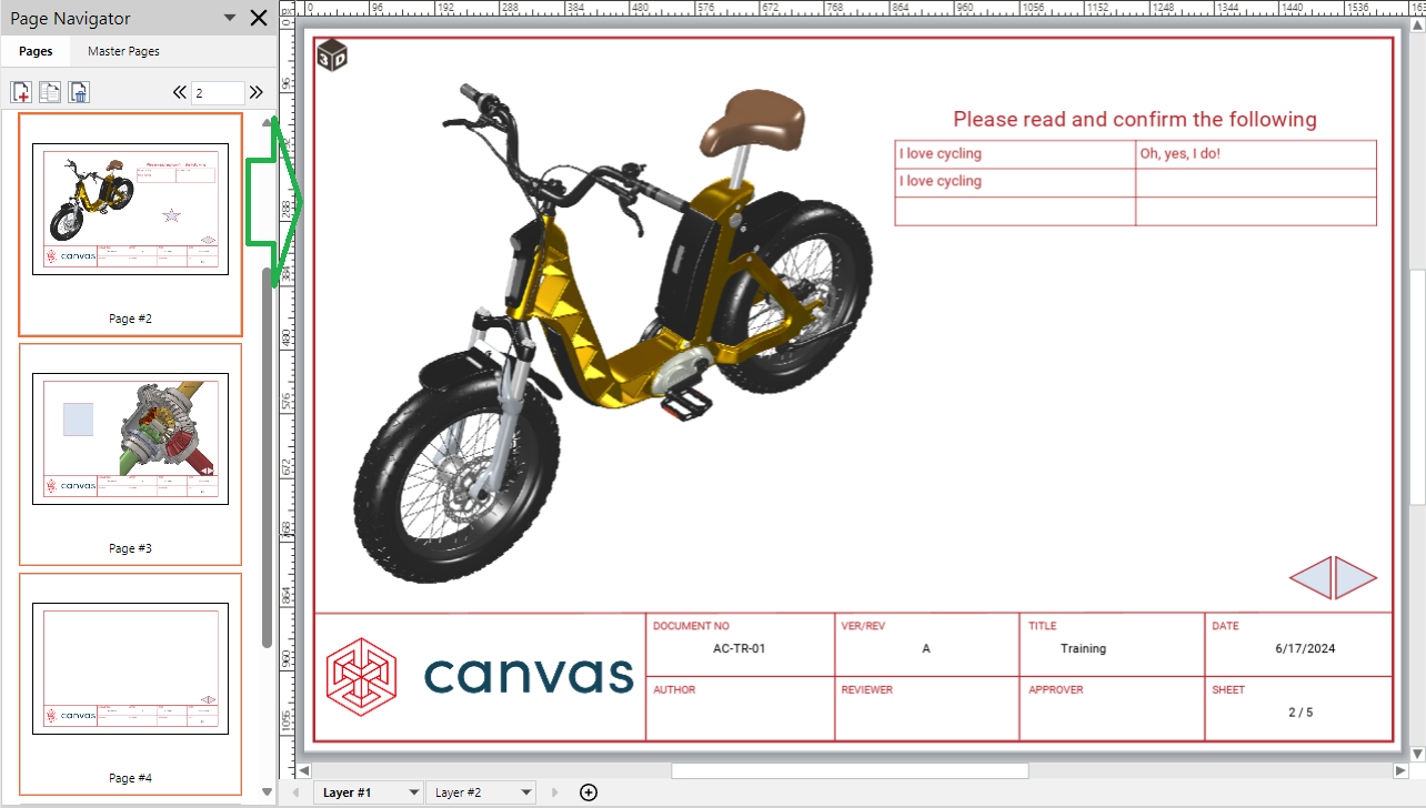 Page Sequence Selected in the Page Navigator Pane and Displayed in the Page Layout Area
