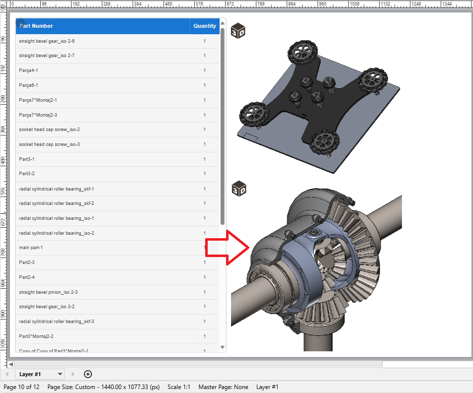 A part list gadget is associated with a wrong 3D model object on the same page