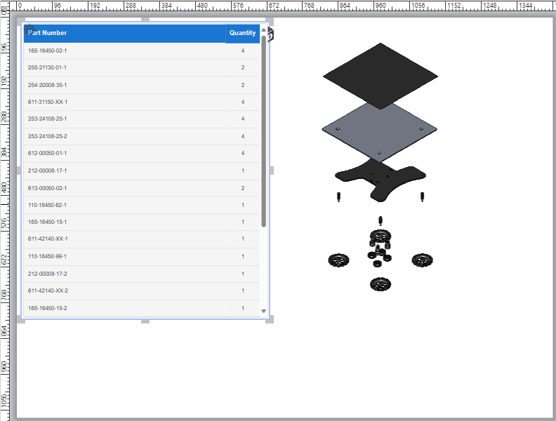 The part list gadget is inserted and autopopulated when the 3D model is on the page