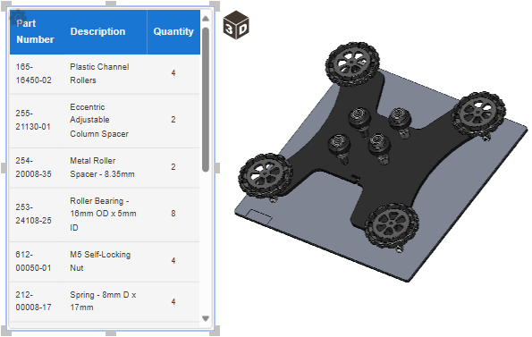 A part list gadget with the narrow Description column
