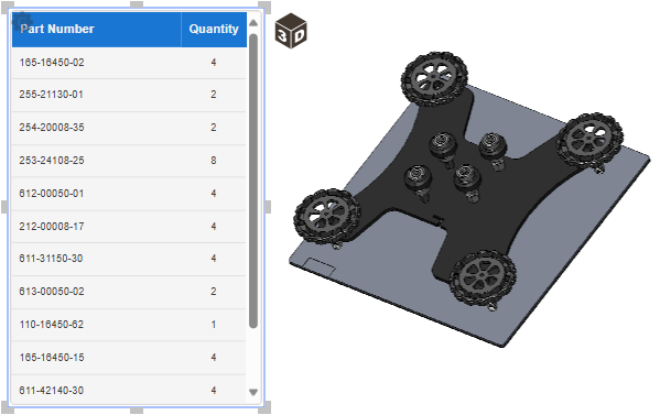 A part list gadget with the remapped Part Number column