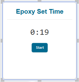 A paused Epoxy Set Time countdown timer gadget