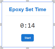 A paused Epoxy Set Time stopwatch gadget