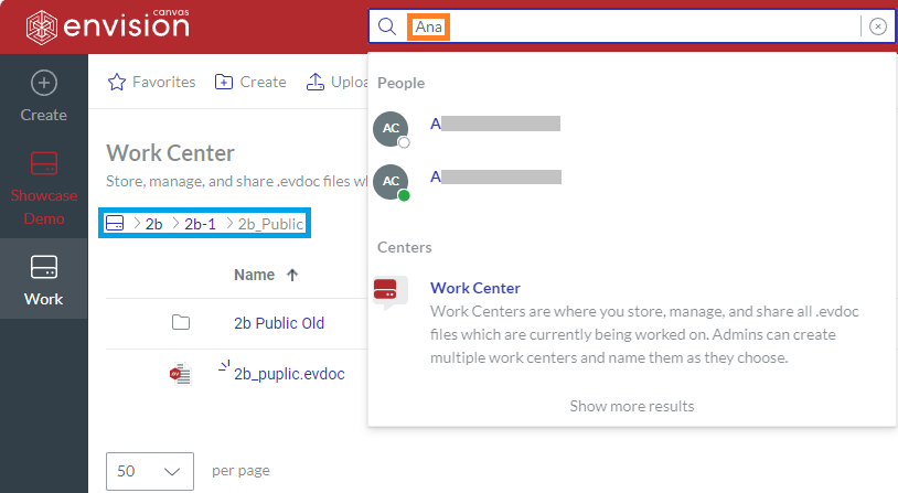 Searching Users and Work Centers