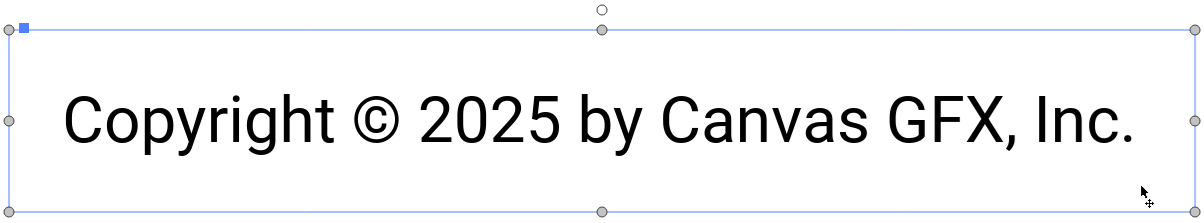 A selected text object with the 2025 text variable value