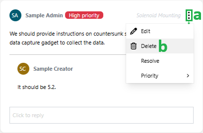 Selecting the Delete command from the comment thread menu
