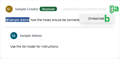 Selecting the Unresolved command from the comment thread menu