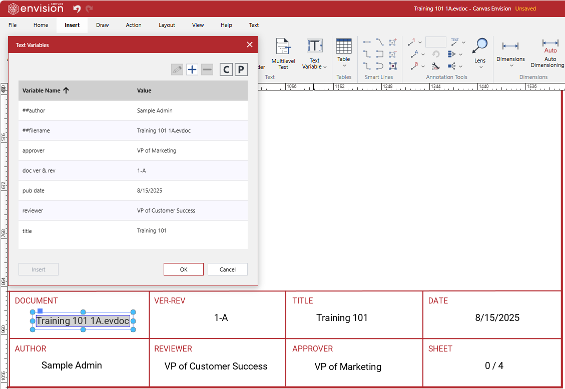 The text variables feature