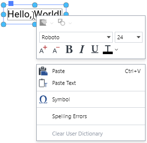 Text-editing working area menu