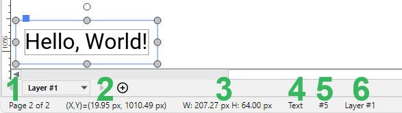 Text Object Status Controls on the Status Bar