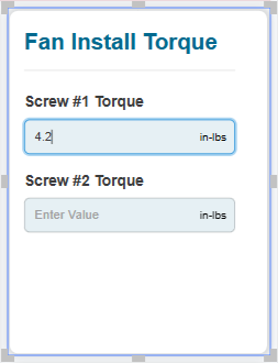 Typing in the active Fan Install Torque data capture gadget