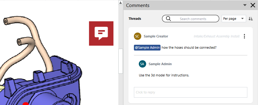 An unresolved comment thread in the Comments pane and its red icon on the page