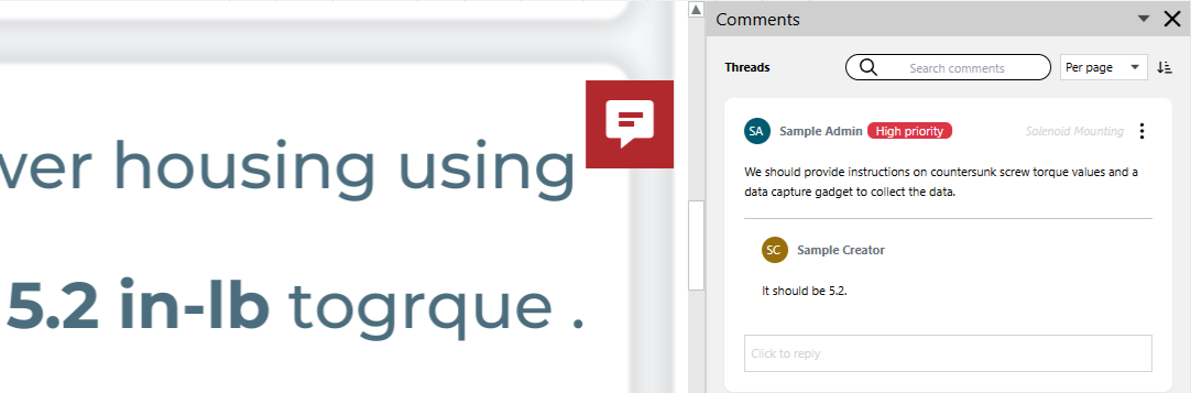 An unresolved comment thread that should be deleted in the Comments pane and its red icon on the page