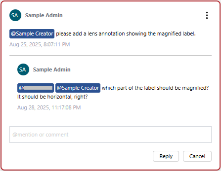 An unresolved comment thread with a newly created reply