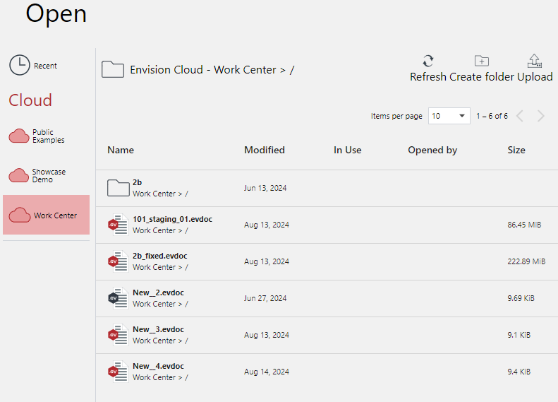 Work Center Contents on the Open Screen