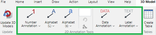 2D Annotation Tools Panel on the 3D Model Ribbon Tab