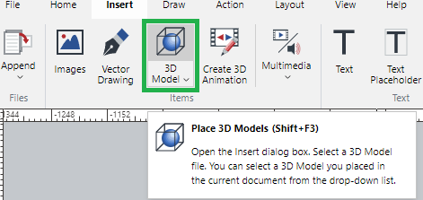 3D Model Button in the Items Panel on the Insert Ribbon Tab