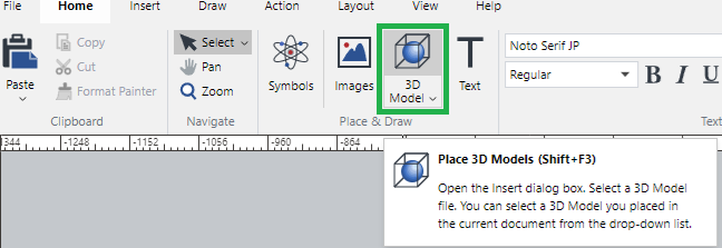3D Model Button in the Place and Draw Panel on the Home Ribbon Tab