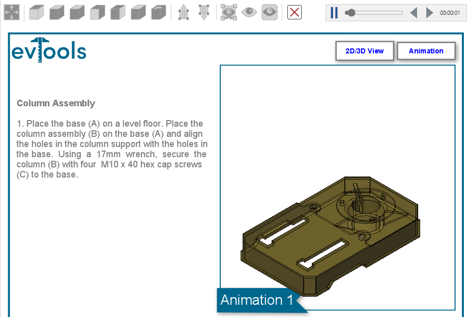 The animation is automatically playing in the on-page 3D viewer