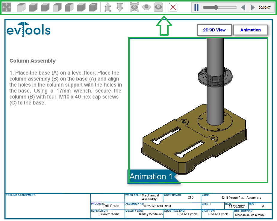 3D animation on-page 3D viewer and toolbar in the 3D Viewer