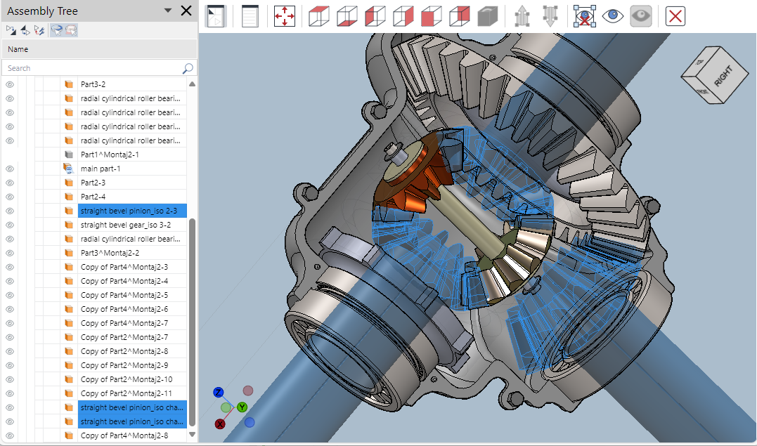 Three Parts selected in the full-screen 3D viewer of the Envision Viewer
