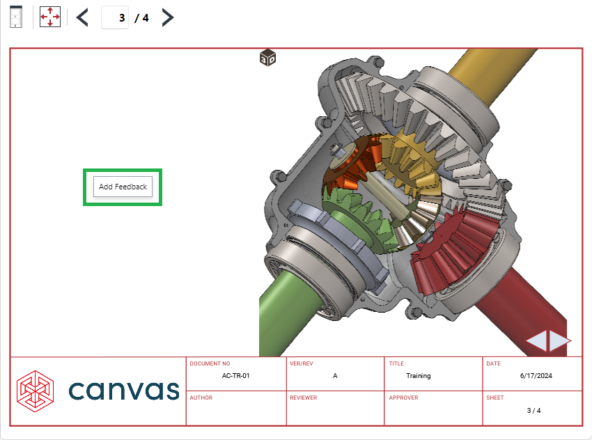 The Add Feedback context-sensitive menu command on a page in the Envision Viewer