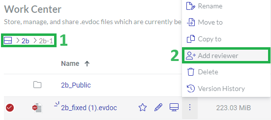 Add Reviewer Action Menu Button