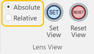 Absolute and Relative Radio Buttons in the Lens View Panel on the Lens Contextual Ribbon Tab