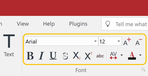 Font panel on the Home tab of the Ribbon