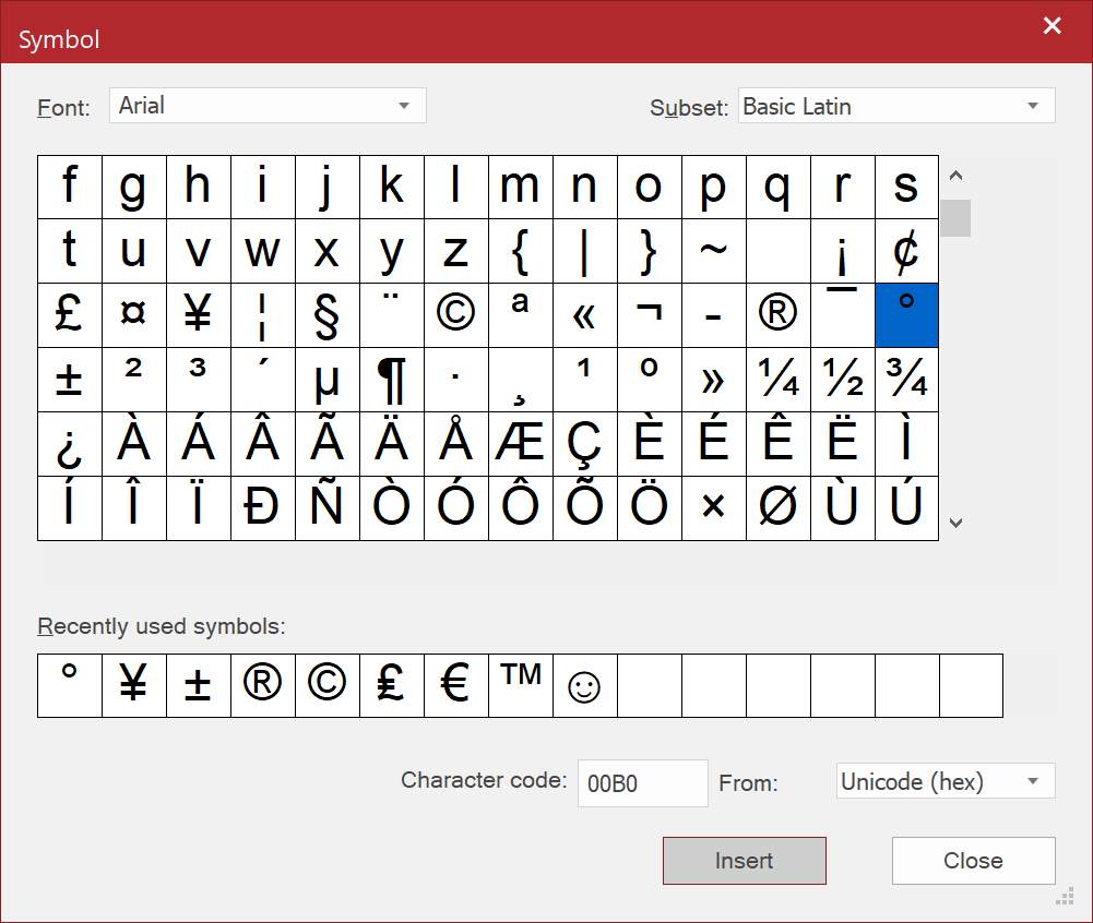 Symbol dialog box