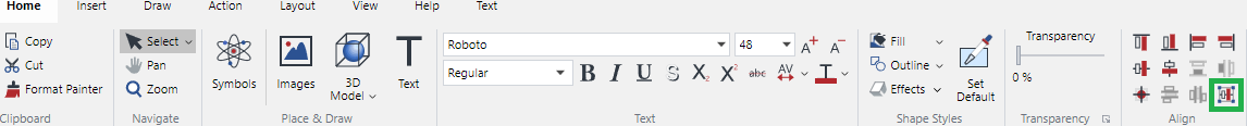 Align Bounding Box Button in the Align Panel on the Home Ribbon Tab for Multiple Selected Objects