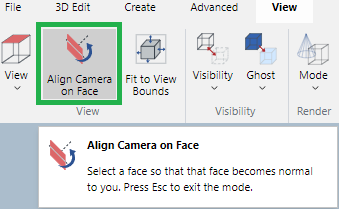 Align Camera on Face Button in the View Panel on the View Ribbon Tab in 3D Edit Mode