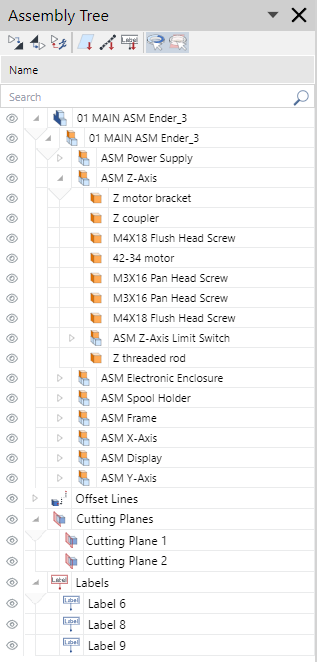 Assembly Tree pane of the 3D Viewer Assembly Tree pane of the 3D Viewer
