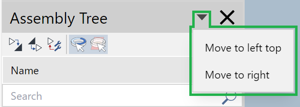 Assembly Tree Pane Title Bar Menu in the 3D Viewer