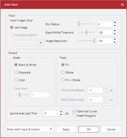 Auto Trace Pop-up Dialog Box