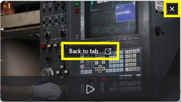 Back to tab and Close buttons in the Picture in picture Video Playback Launched from the Viewer