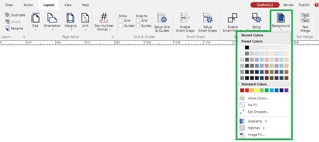 Background Menu on the Background Panel of the Layout Ribbon Tab