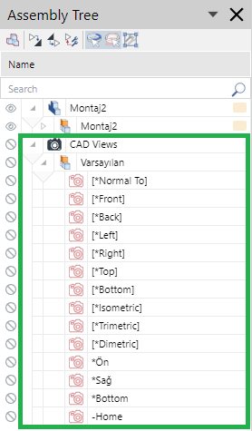 CAD Views in the Assembly Tree pane