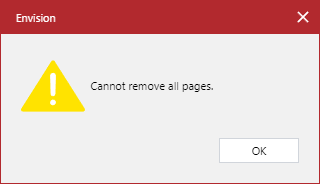 Cannot remove all pages Warning Pop-up Dialog