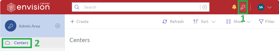 Centers Admin Area Sidebar Button