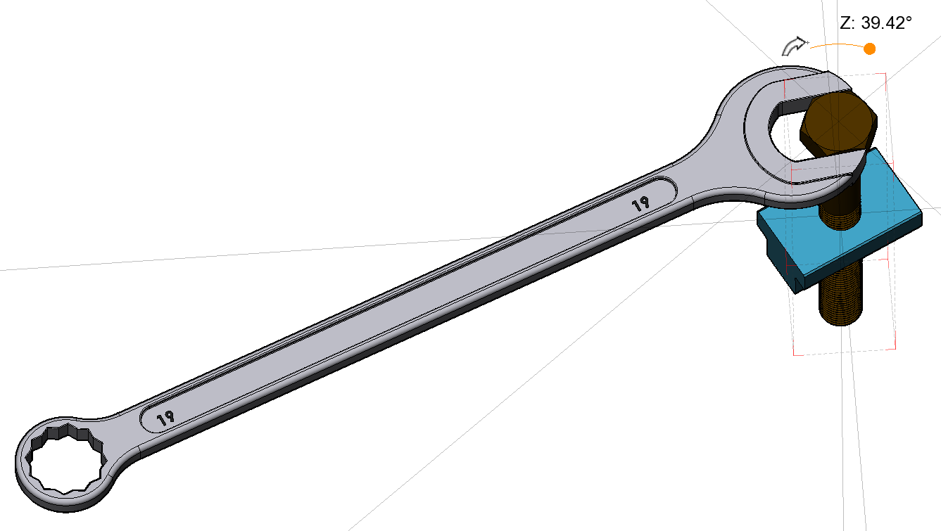 Now, you can rotate the spanner at the new axis of rotation, for instance.