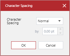 Character Spacing pop-up dialog box