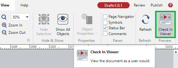 Check In Viewer Button in the Preview Panel on the View Ribbon Tab