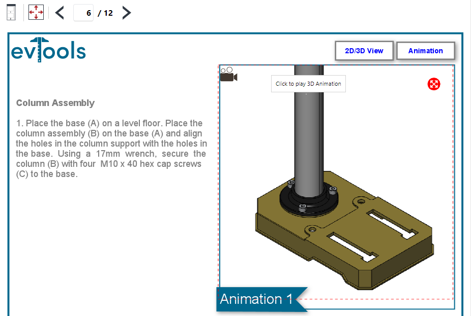 Click to view 3D animation tooltip on a 3D animation object on a page in the Viewer