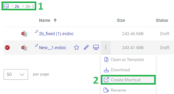 Create Shortcut Action Menu Button