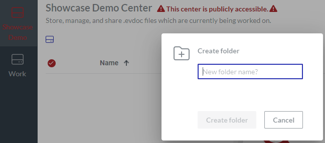 Create Folder Pop-up Dialog