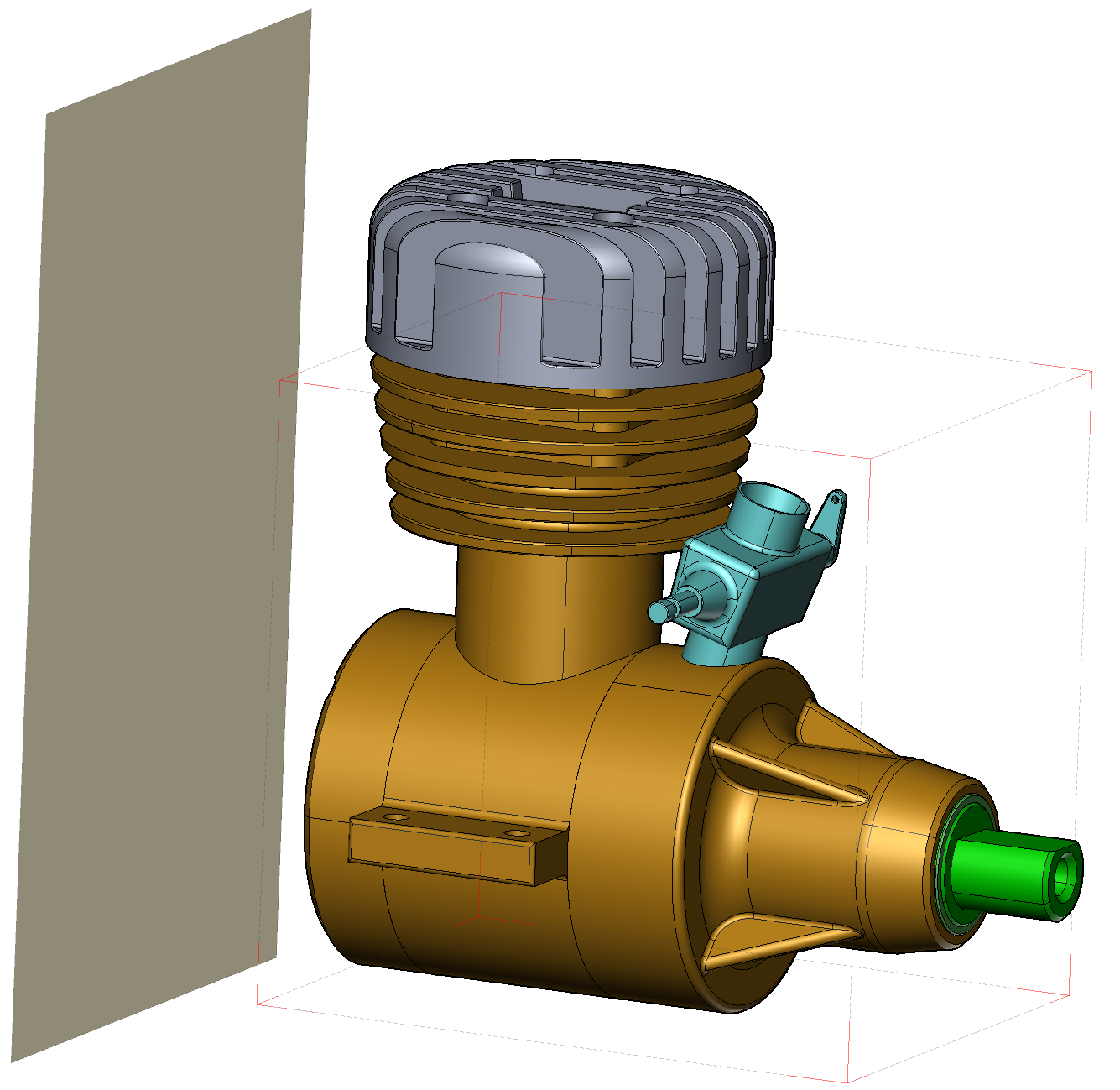 The brown parts and gray cutting plane are selected in this case