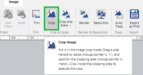 Crop Button in the Crop and Scale Panel on the Image Ribbon Tab