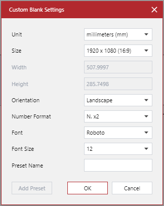 Custom Blank Settings Pop-up Dialog Box