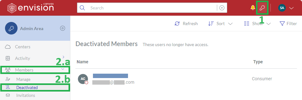Deactivated Members Manage Admin Area Sidebar Button